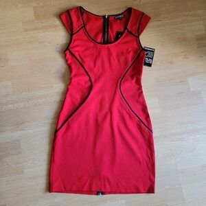 NWT‎ Express Red Cap Sleeve Sheath Dress Black Trim Zipper Detail Size 4
